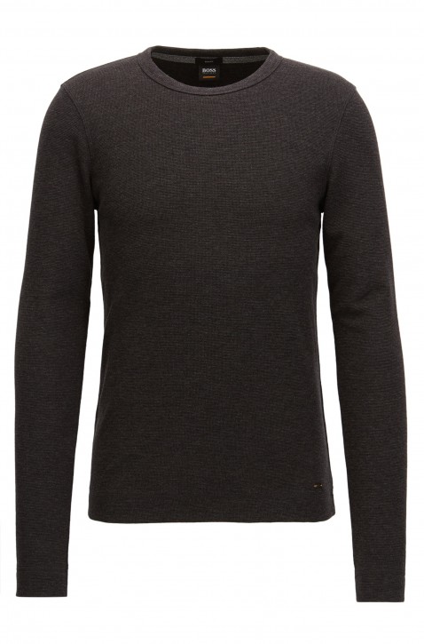 BOSS Slim-Fit Longsleeve Tempest aus melierter Baumwolle schwarz 001