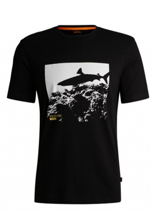 Boss Regular-Fit T-Shirt Te_Sea_horse aus Baumwoll-Jersey mit saisonalem Print schwarz 001