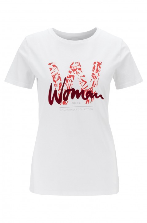 BOSS T-Shirt Tewoman aus Baumwolle mit strukturierten Prints weiss 100