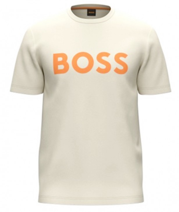 Boss T-Shirt Thinking 1 aus Baumwoll-Jersey mit gummiertem Logo-Print hellbeige 277