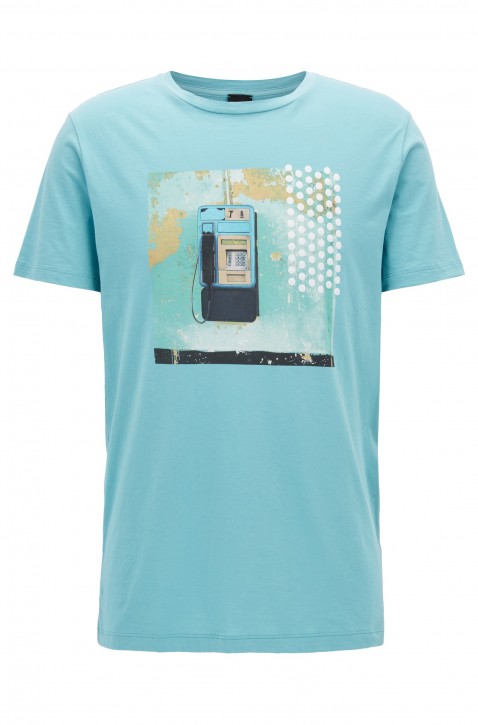 BOSS Regular-Fit T-Shirt Timen 1 aus Pima-Baumwolle mit Print türkis 443