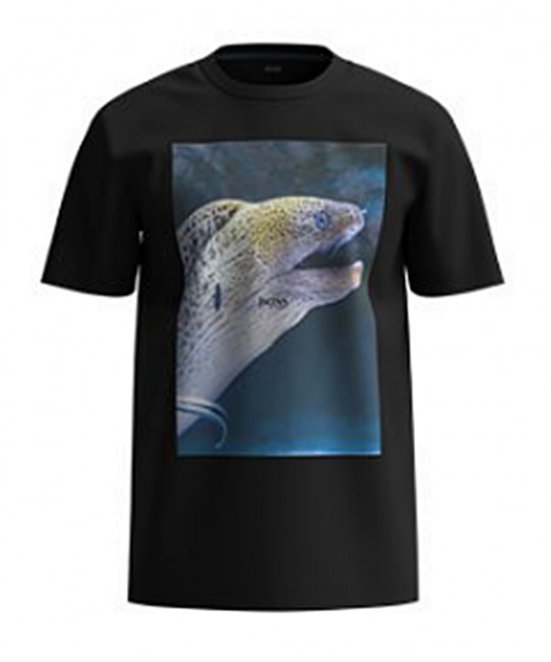 Hugo Boss T-Shirt TNoah 1 aus Baumwoll-Jersey mit Fisch Motiv  schwarz 002