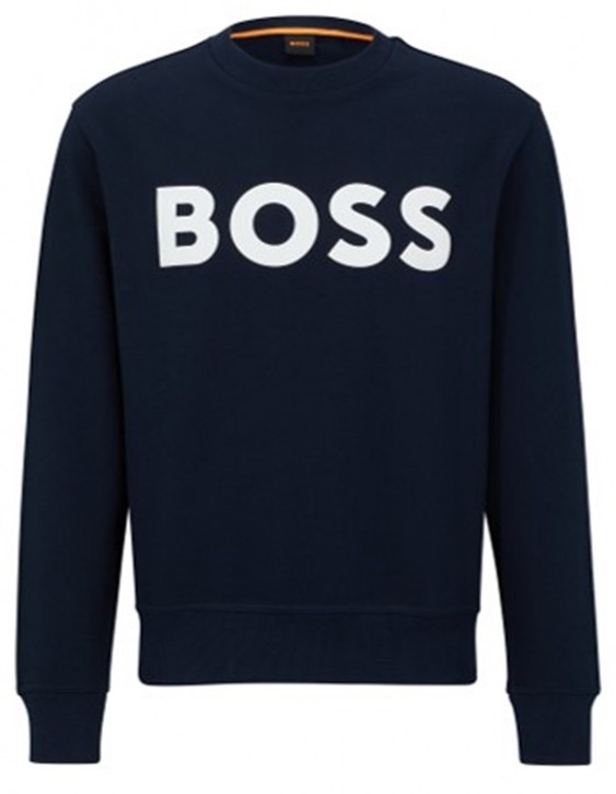 Boss Relaxed-Fit Sweatshirt WeBasicCrew aus Baumwoll-Terry mit gummiertem Logo-Print dunkelblau 404