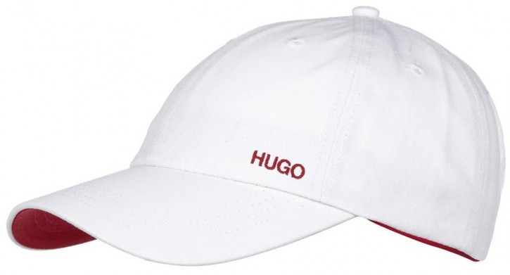 HUGO BASE CAP XABIO - FARBE 101 WEISS MIT ROTEN NÄHTEN UND ROTER SCHIRMUNTERLAGE