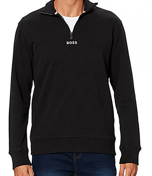 Hugo Boss Relaxed-Fit Sweatshirt Zapper 1 aus French Terry mit Troyerkragen dunkelblau 404