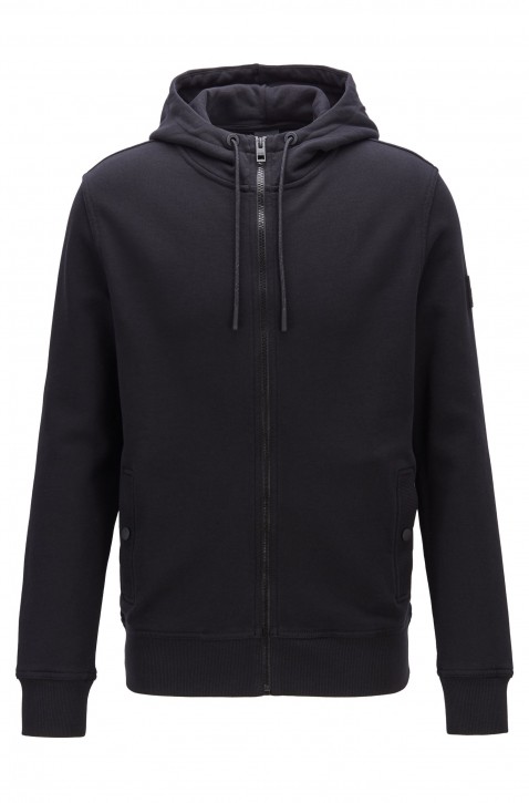 BOSS Kapuzenjacke ZOUNDS aus French Terry mit gummiertem Aufnäher Farbe schwarz 001