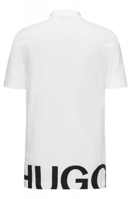 HUGO Poloshirt Darelli aus Baumwoll-Piqué mit Logo-Print hinten am Saum weiss 100 XXL